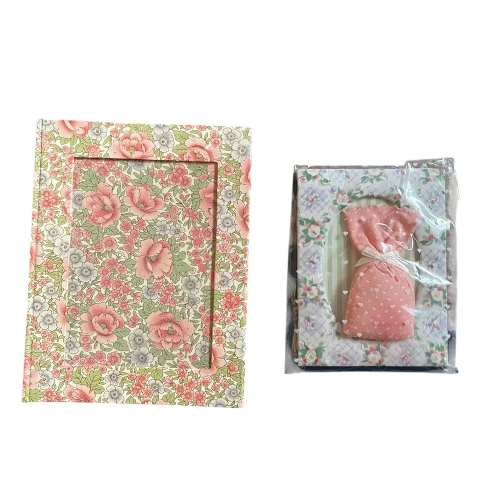 Photo Albums Lot of Three Blue Burgundy and Floral Plus Picture Frame and Sachet
